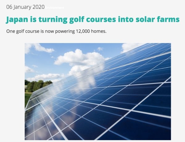 Japan is turning golf courses into solar farms One golf course is now powering 12,000 homes.