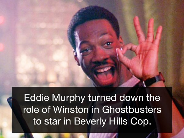 eddie murphy - Eddie Murphy turned down the role of Winston in Ghostbusters to star in Beverly Hills Cop.