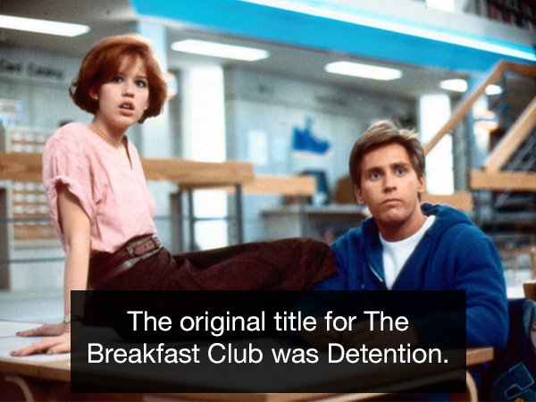molly ringwald the breakfast club - The original title for The Breakfast Club was Detention.