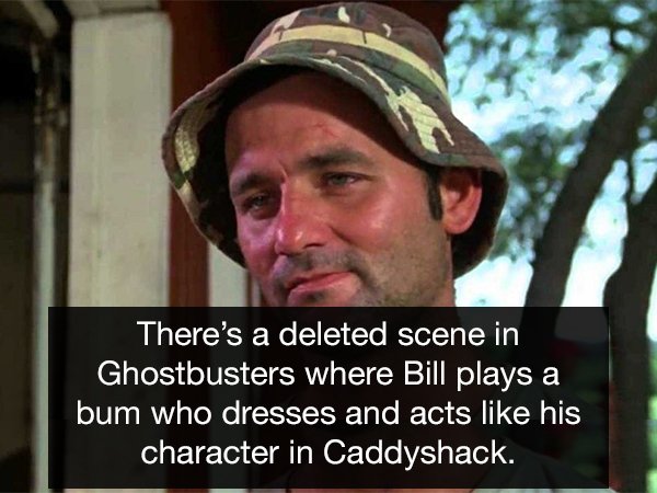 bill murray caddyshack - There's a deleted scene in Ghostbusters where Bill plays a bum who dresses and acts his character in Caddyshack.