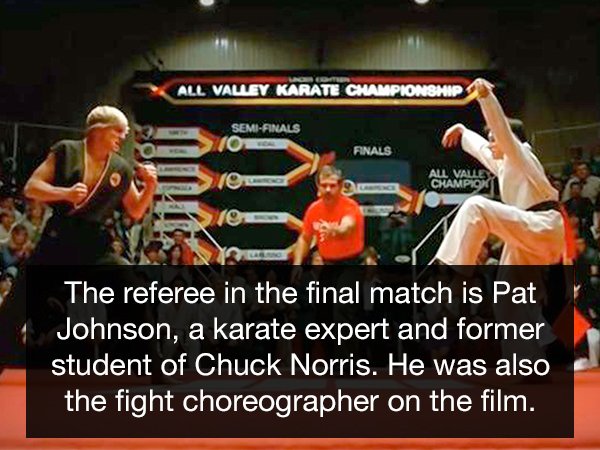 karate kid pose - All Valley Karate Championship SemiFinals Finals All Valot G Champio 10 The referee in the final match is Pat Johnson, a karate expert and former student of Chuck Norris. He was also the fight choreographer on the film.