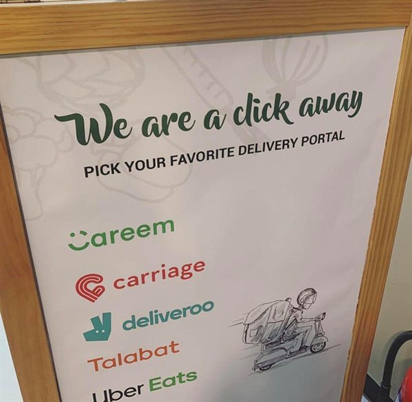 banner - We are a click away Pick Your Favorite Delivery Portal Careem carriage deliveroo Talabat Uber Eats