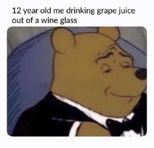 small pp - 12 year old me drinking grape juice out of a wine glass