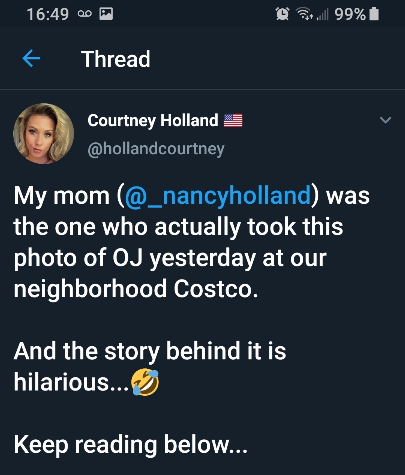 screenshot - 00 @ Put 99% 0 't Thread Courtney Holland 3 My mom was the one who actually took this photo of Oj yesterday at our neighborhood Costco. And the story behind it is hilarious... Keep reading below...