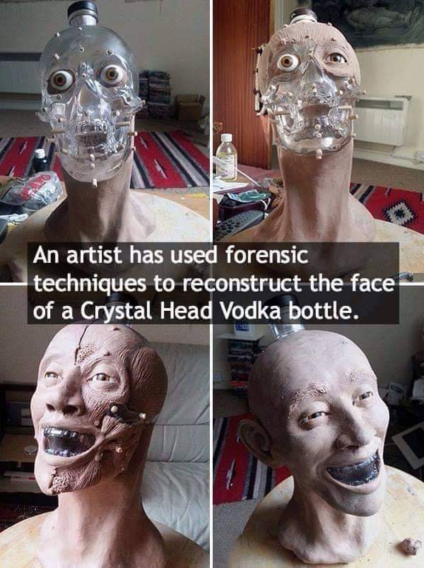 facial reconstruction crystal head vodka - An artist has used forensic techniques to reconstruct the face of a Crystal Head Vodka bottle.