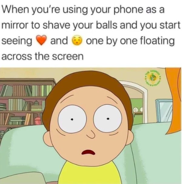 you use your phone as a mirror - When you're using your phone as a mirror to shave your balls and you start seeing and one by one floating across the screen