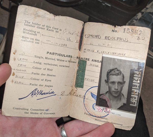 “My Granddad’s identity card from when he was a prisoner of war in Guernsey during WWII.”
