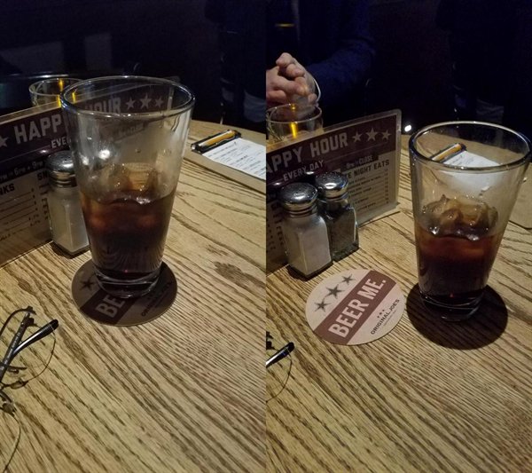 “The Shadow on my brother’s glass lines up perfectly with the coaster.”