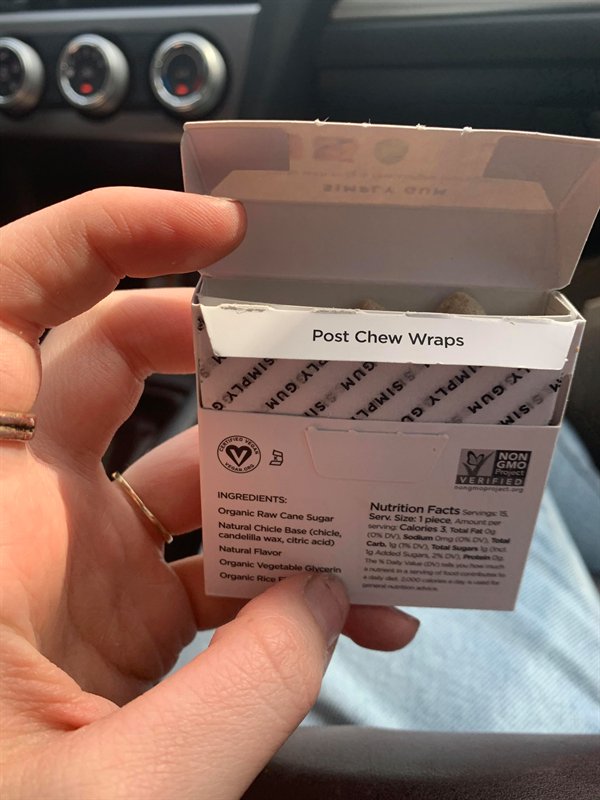 “My gum had “post chew wraps” to throw away your gum in.”