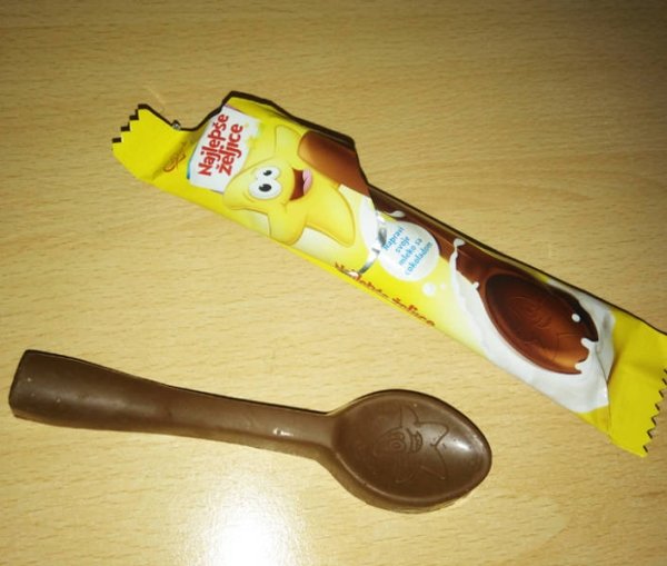 “This chocolate spoon I ate my cereal with.”