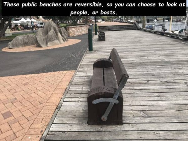 walkway - These public benches are reversible, so you can choose to look at people, or boats.