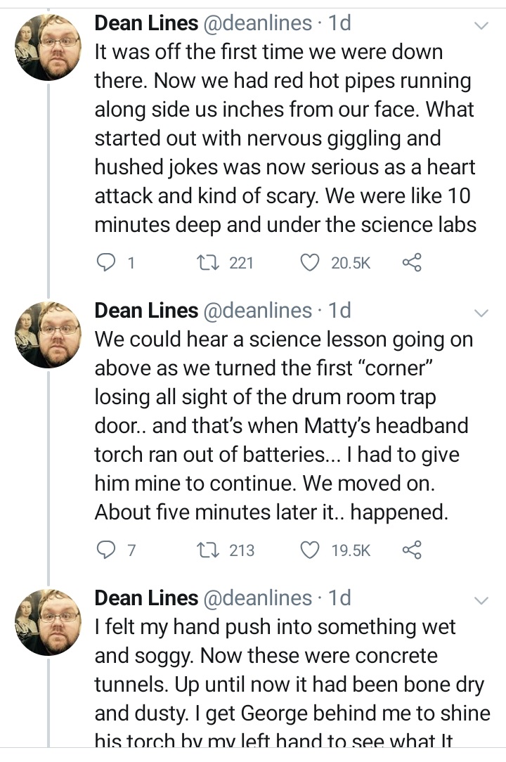 animal - Dean Lines . 1d It was off the first time we were down there. Now we had red hot pipes running along side us inches from our face. What started out with nervous giggling and hushed jokes was now serious as a heart attack and kind of scary. We wer