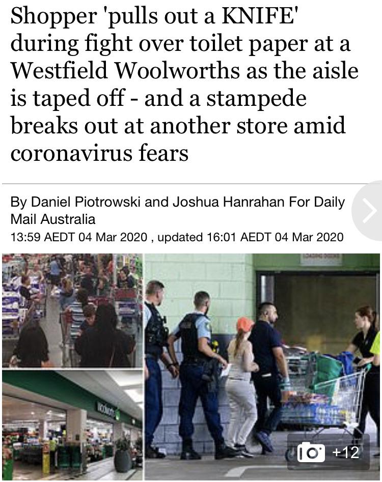 vehicle - Shopper 'pulls out a Knife' during fight over toilet paper at a Westfield Woolworths as the aisle is taped off and a stampede breaks out at another store amid coronavirus fears By Daniel Piotrowski and Joshua Hanrahan For Daily Mail Australia Ae