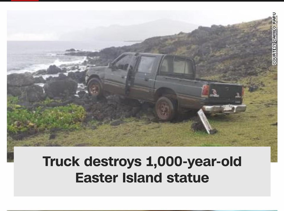 Easter Island - Courtesy Camilo Rapu Truck destroys 1,000yearold Easter Island statue