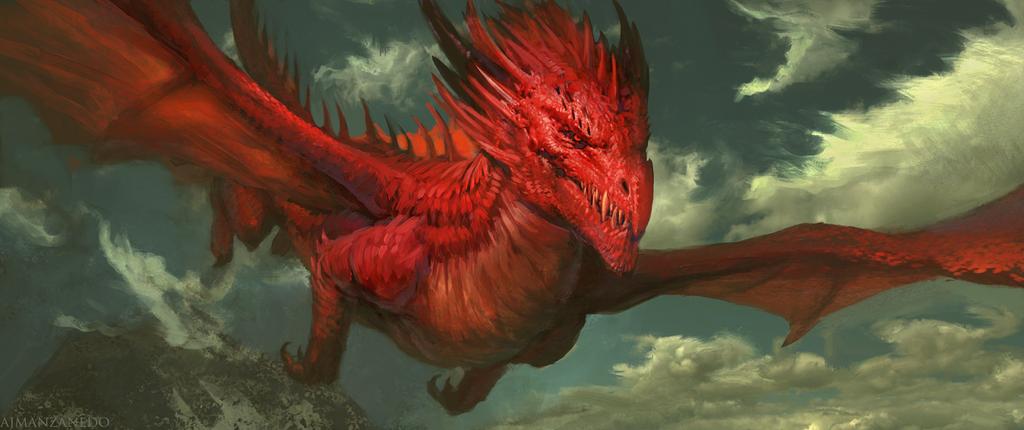 fantasy art red dragon