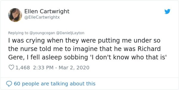 trump anti war tweets - Ellen Cartwright Layton I was crying when they were putting me under so the nurse told me to imagine that he was Richard Gere, I fell asleep sobbing 'I don't know who that is' 1,468