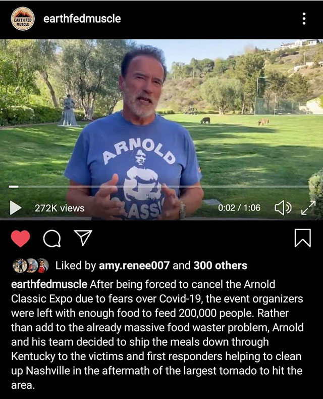 grass - Earth Fed Muscle earthfedmuscle views O Q V d by amy.renee007 and 300 others earthfedmuscle After being forced to cancel the Arnold Classic Expo due to fears over Covid19, the event organizers were left with enough food to feed 200,000 people. Rat