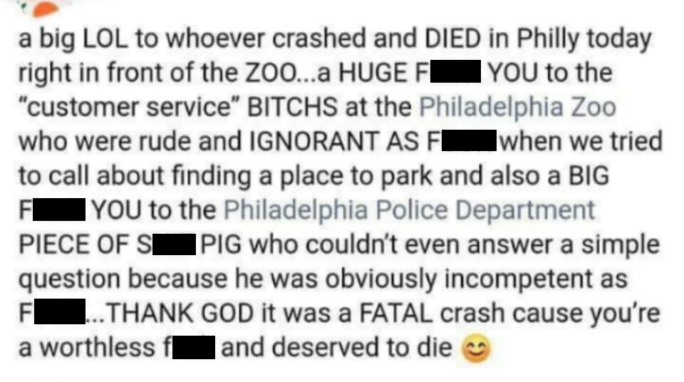 diagram - a big Lol to whoever crashed and Died in Philly today right in front of the Zoo...a Huge F You to the "customer service" Bitchs at the Philadelphia Zoo who were rude and Ignorant As F when we tried to call about finding a place to park and also 