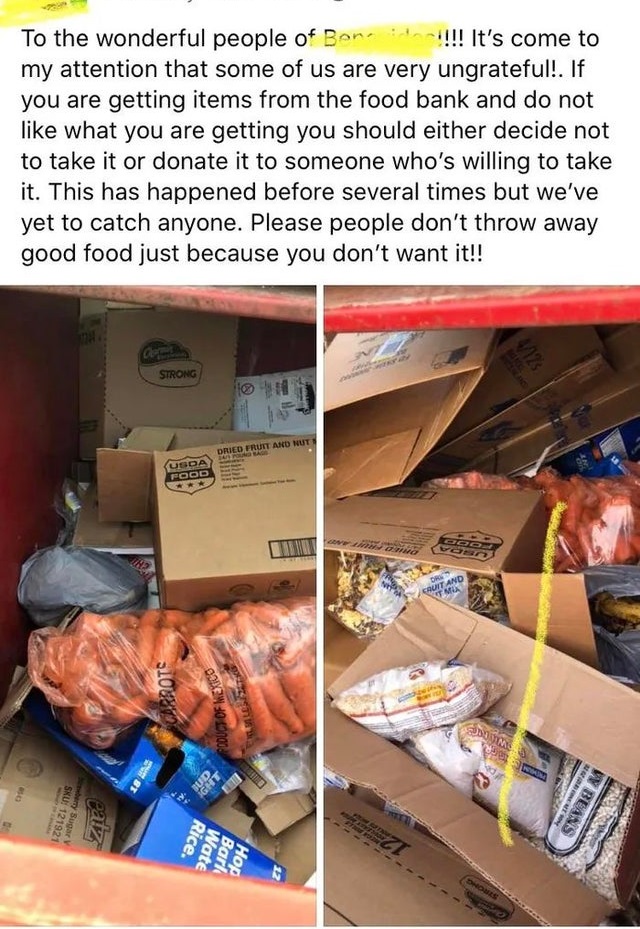 material - To the wonderful people of Bone Han!!! It's come to my attention that some of us are very ungrateful!. If you are getting items from the food bank and do not what you are getting you should either decide not to take it or donate it to someone w