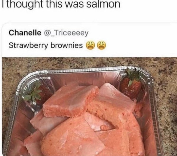 strawberry brownies i thought that was salmon - I thought this was salmon Chanelle Strawberry brownies