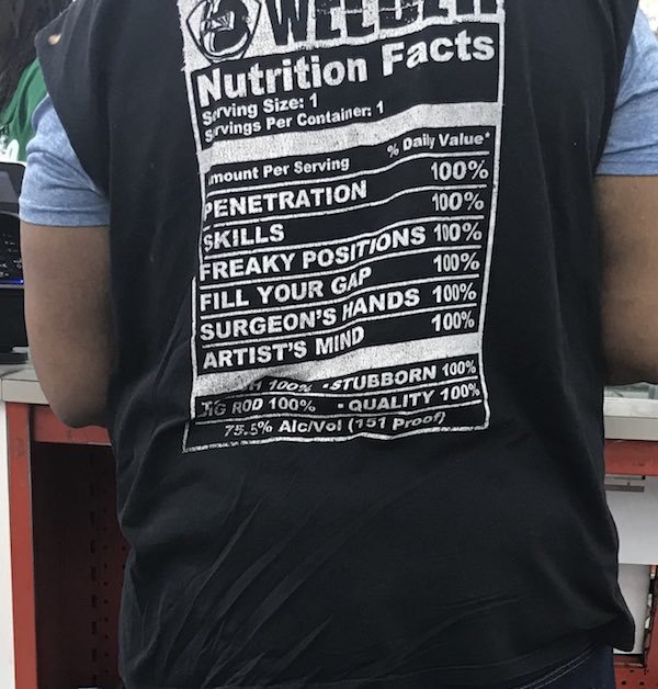 t shirt - Wellit Nutrition Facts Serving Size 1 srvings Per Container 1 100% Daily Value mount Per Serving 100% Penetration Skills Sitions 100% Freaky Position 100% Fill Your Gap 100% Surgeon'S Hands 100% Artist'S Mind 100m Stubborn 100% Ng Rod 100% Quali