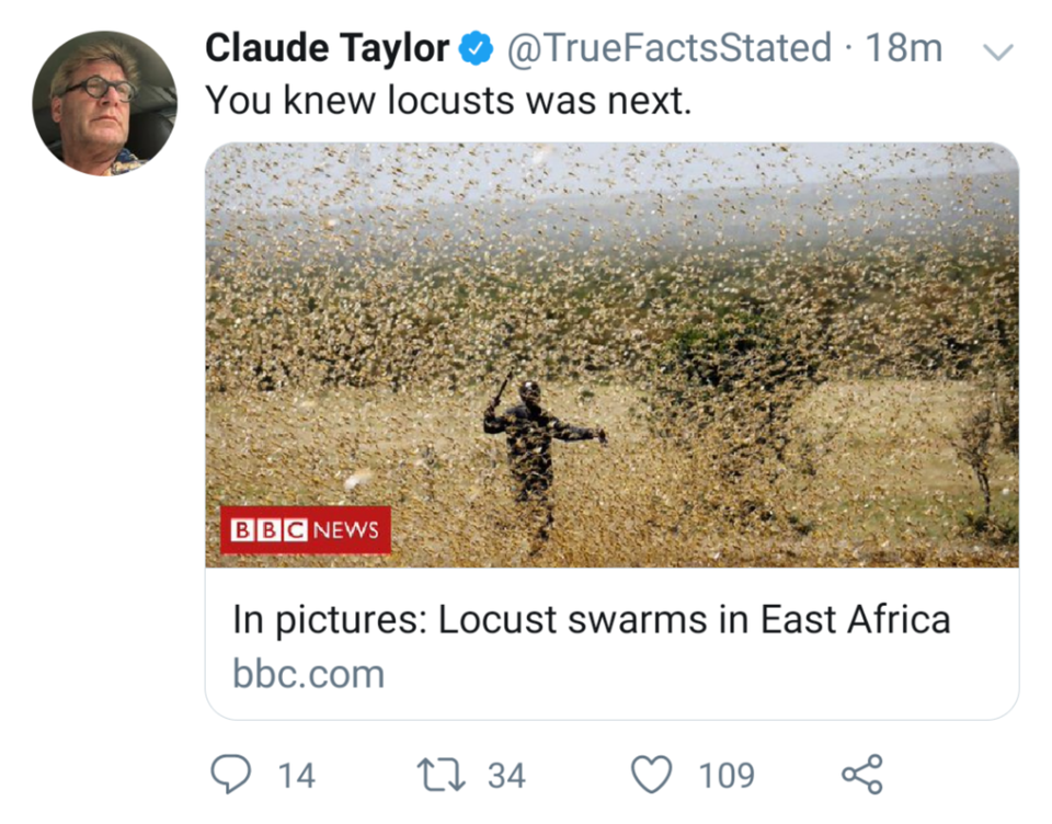 water resources - Claude Taylor 18m You knew locusts was next. v Bbc News In pictures Locust swarms in East Africa bbc.com 9 14 22 34 1098
