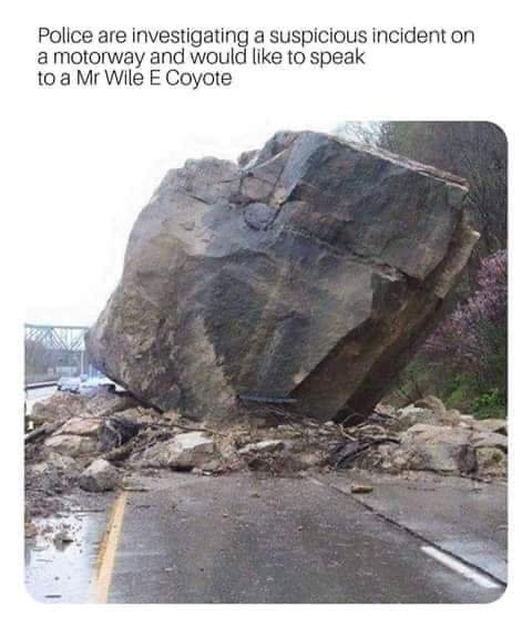 rock on road - Police are investigating a suspicious incident on a motorway and would to speak to a Mr Wile E Coyote