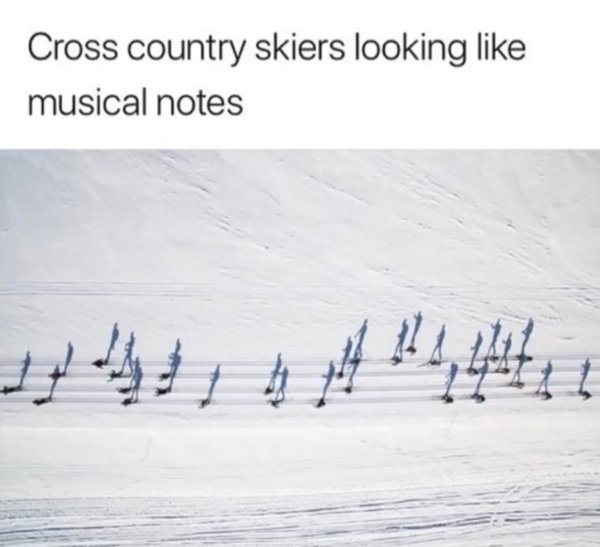 skiers that look like musical notes - Cross country skiers looking musical notes