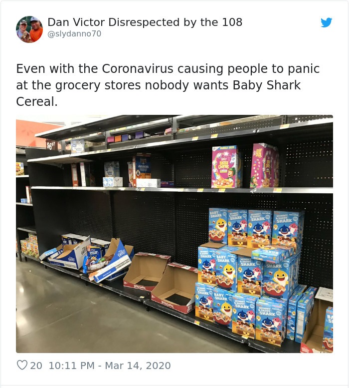 retail - Dan Victor Disrespected by the 108 70 Even with the Coronavirus causing people to panic at the grocery stores nobody wants Baby Shark Cereal. Srarc Mary Shark Shery Shark 20