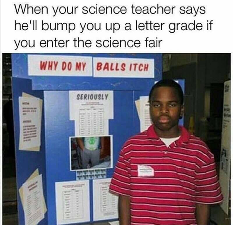 best science fair projects - When your science teacher says he'll bump you up a letter grade if you enter the science fair Why Do My Balls Itch Seriously