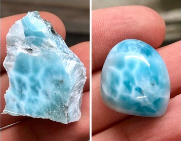 A rough stone before and after being polished