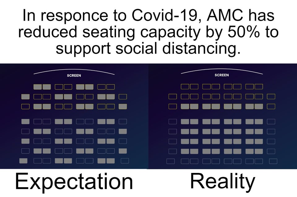 communication - In responce to Covid19, Amc has reduced seating capacity by 50% to support social distancing. Screen Screen Uoouuoi Oo Oo Oo Oo Jooj Dojo Ooo Oooo Ooo O O Oo O Ooo Dijo Joooooo Djjjjj Do Judo Dijo Jod Joo Dijo Jjoo Doo Expectation Reality