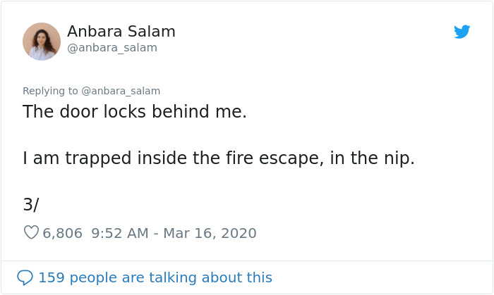angle - Anbara Salam The door locks behind me. Tam trapped inside the fire escape, in the nip. 3 6,806