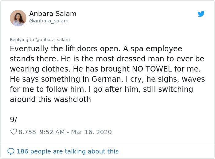 george galloway tweet spurs - Anbara Salam Eventually the lift doors open. A spa employee stands there. He is the most dressed man to ever be wearing clothes. He has brought No Towel for me. He says something in German, I cry, he sighs, waves for me to hi