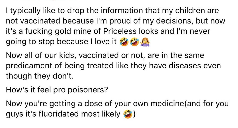 As Beautiful As That - I typically to drop the information that my children are not vaccinated because I'm proud of my decisions, but now it's a fucking gold mine of Priceless looks and I'm never going to stop because I love it Now all of our kids, vaccin