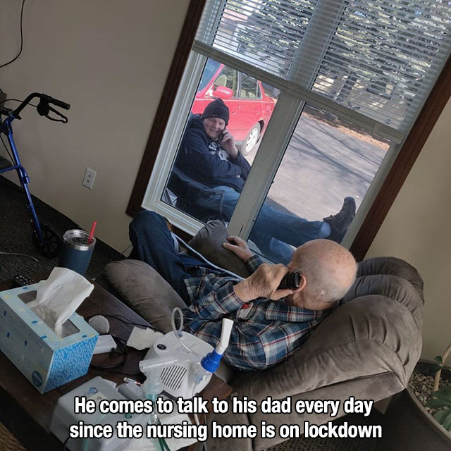 Photography - He comes to talk to his dad every day since the nursing home is on lockdown