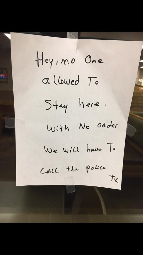 handwriting - Hey, no One allowed To Stay here. with No Onder We will have to Call the police Tx