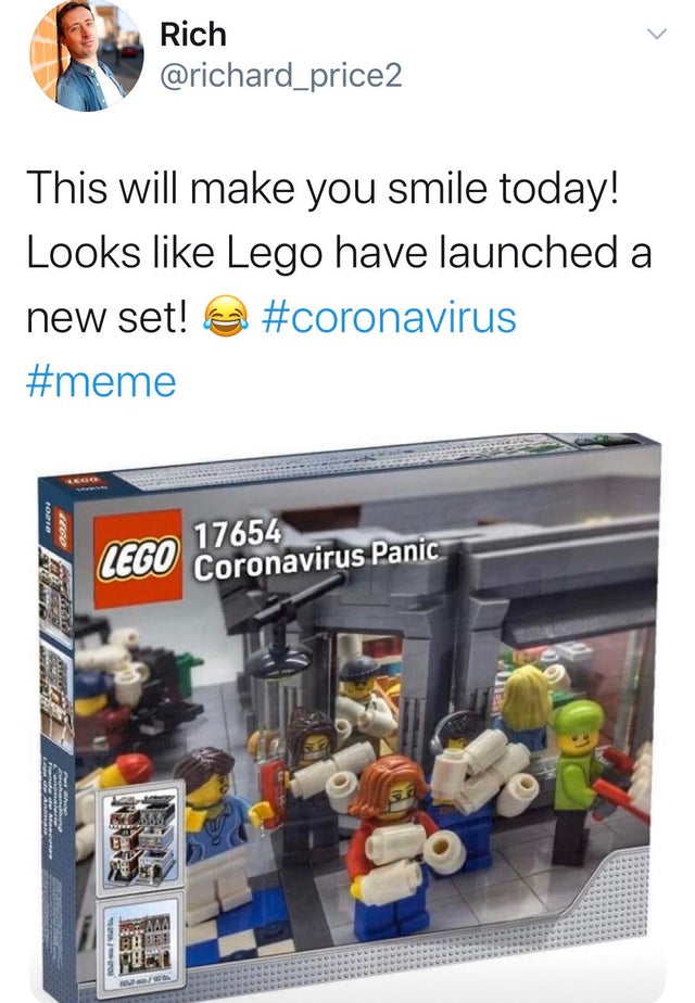 lego - Rich This will make you smile today! Looks Lego have launched a new set! 07 17654 Lego Coronavirus Panic