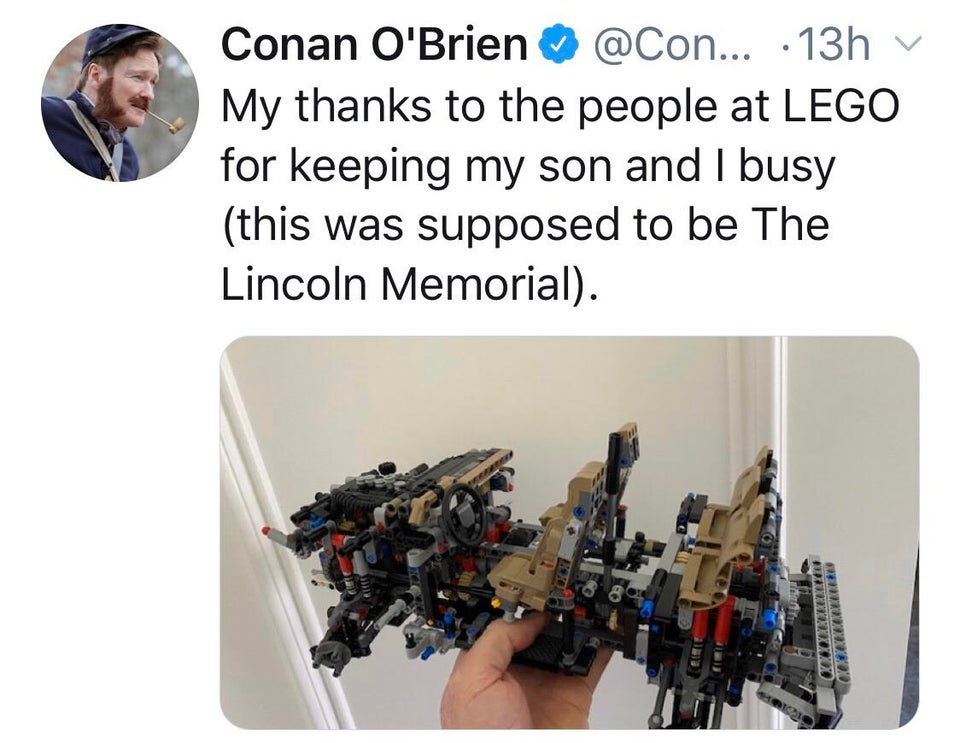 plastic - Conan O'Brien ... 13h v My thanks to the people at Lego for keeping my son and I busy this was supposed to be The Lincoln Memorial.