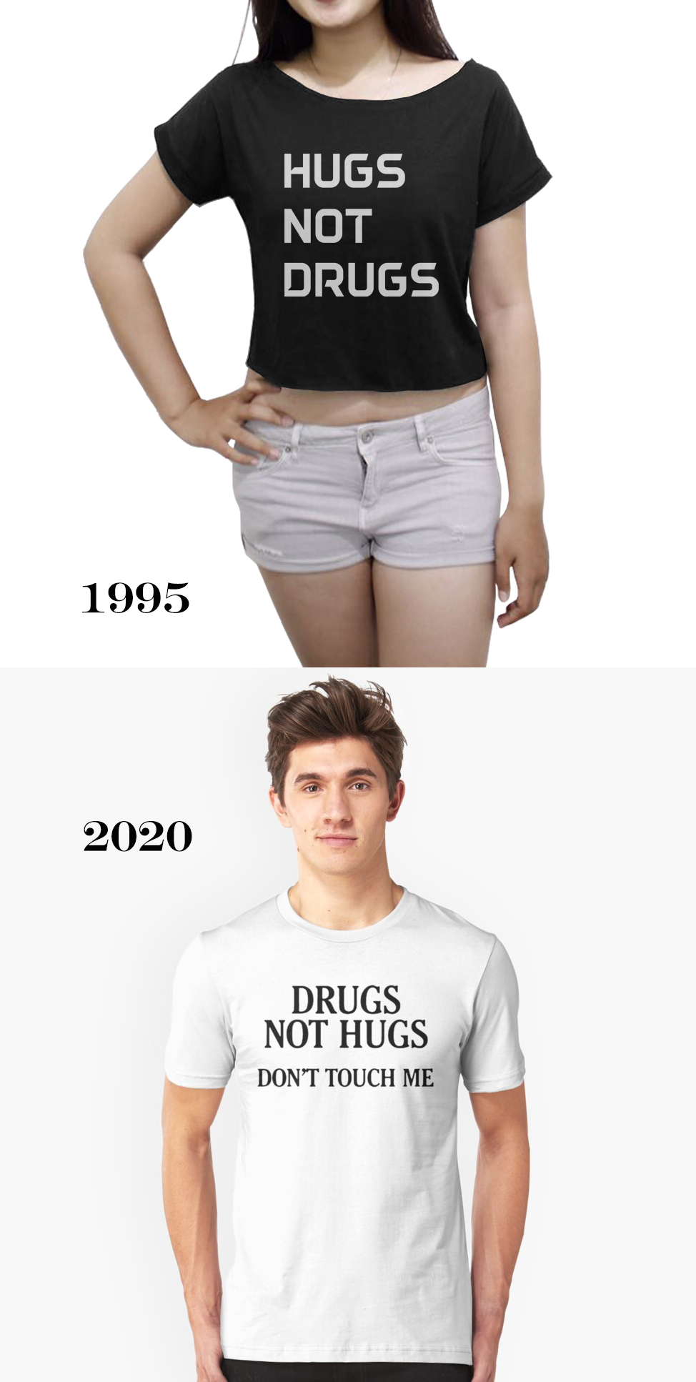 space crop tops - Hugs Not Drugs 1995 2020 Drugs Not Hugs Dont Touch Me