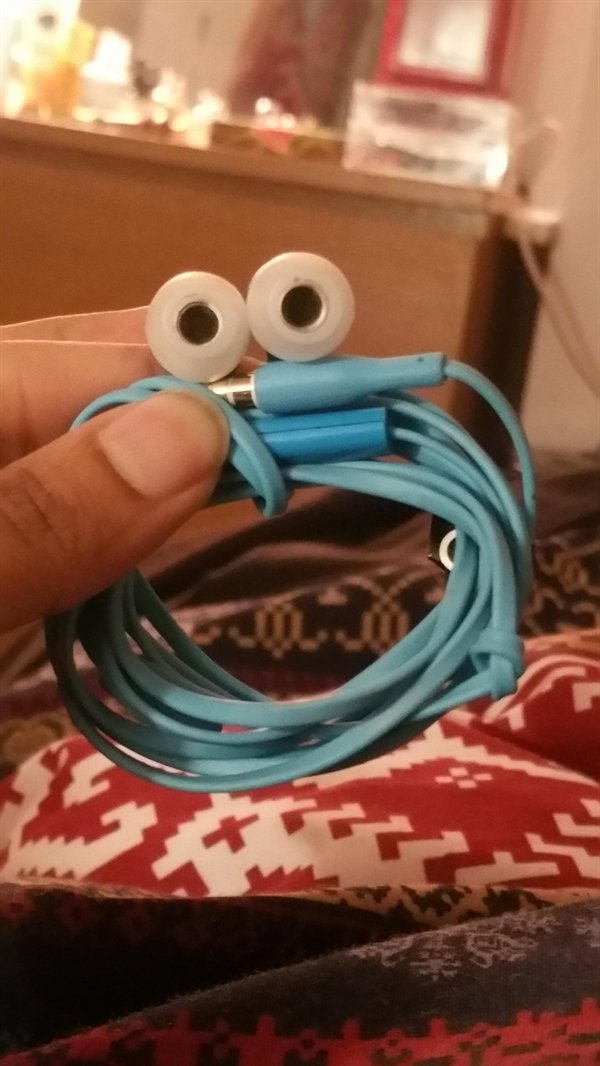 “My coiled-up headphones look like the cookie-monster.”