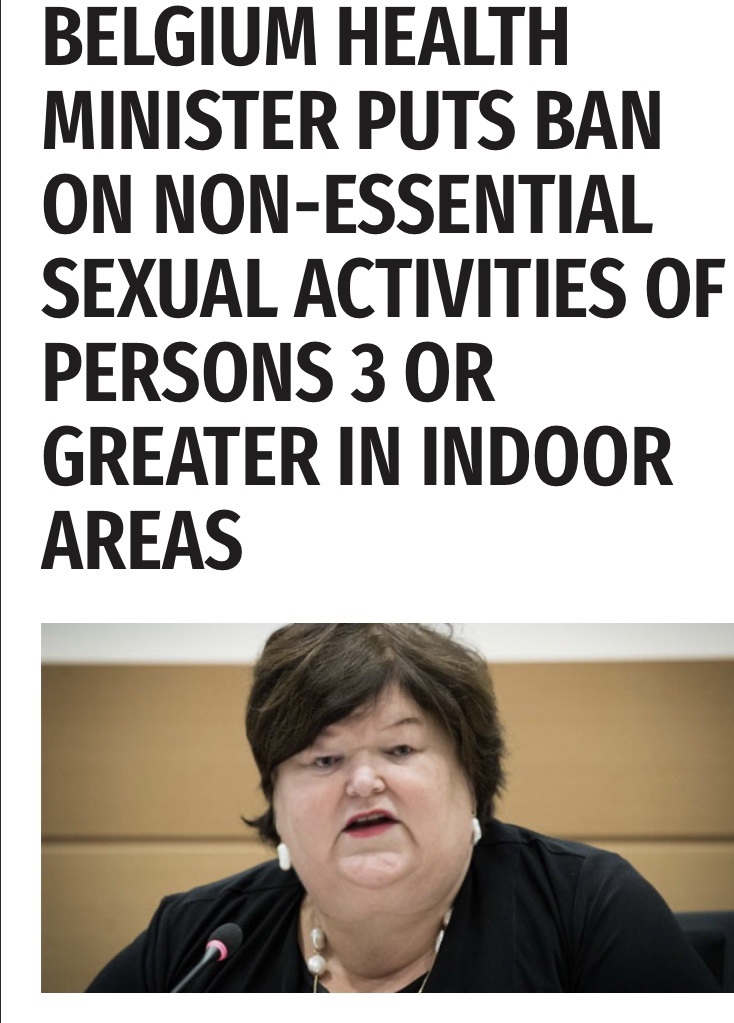 efm health clubs - Belgium Health Minister Puts Ban On NonEssential Sexual Activities Of Persons 3 Or Greater In Indoor Areas
