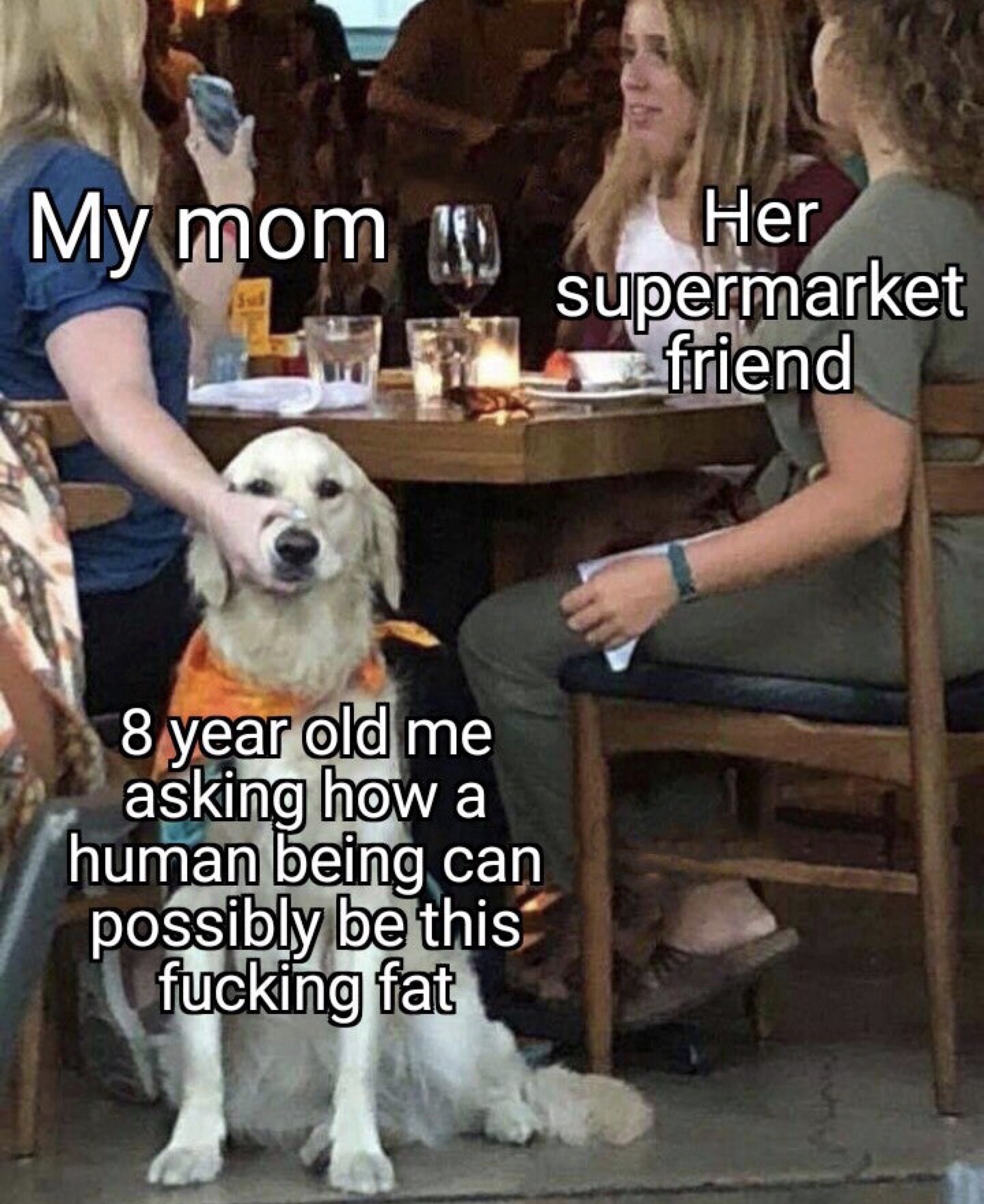 woman holding dogs mouth - My mom 10 Her supermarket friend 8 year old me asking how a human being can possibly be this fucking fat