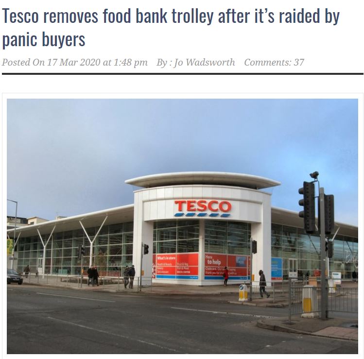 tesco - Tesco removes food bank trolley after it's raided by panic buyers Posted on at By Jo Wadsworth 37 Tesco to help