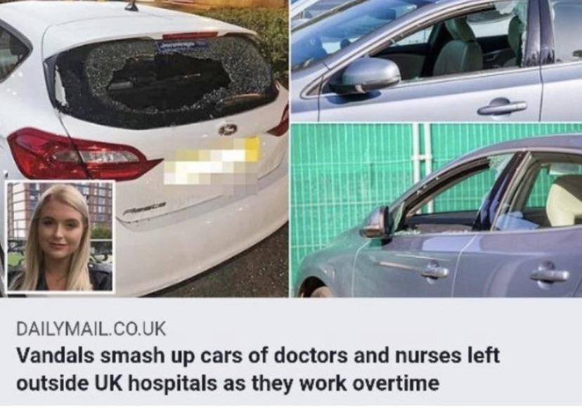 family car - Dailymail.Co.Uk Vandals smash up cars of doctors and nurses left outside Uk hospitals as they work overtime