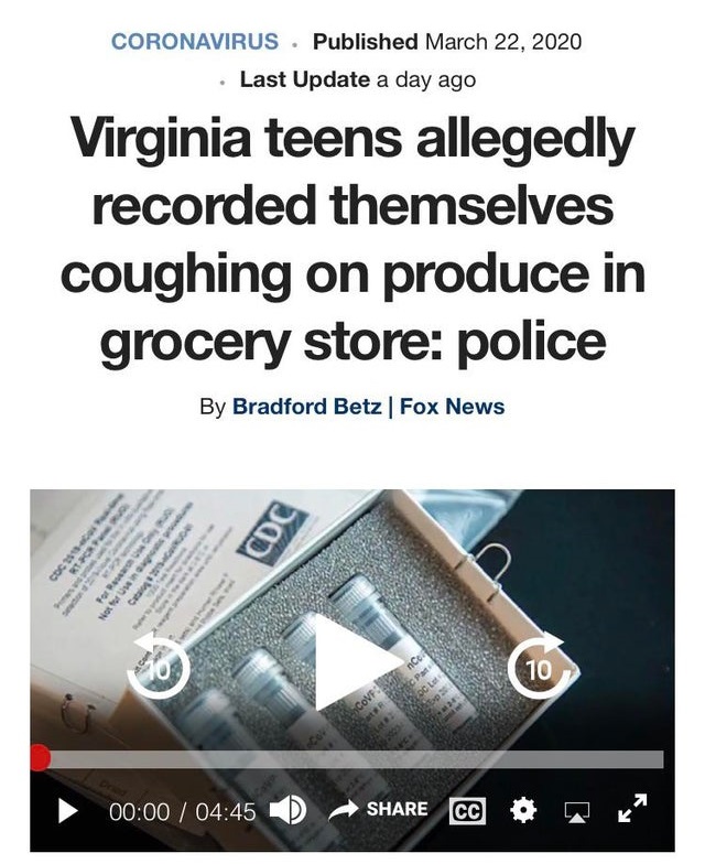 barmenia direkt - Coronavirus. Published Last Update a day ago Virginia teens allegedly recorded themselves coughing on produce in grocery store police By Bradford Betz | Fox News Od Nou nC 10 Coi Op 2CL D Cc kn