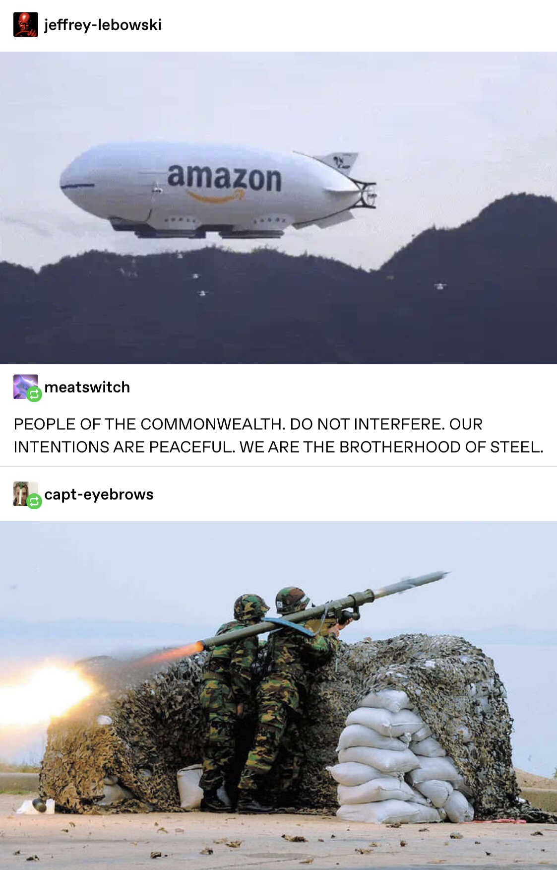 igla s missile - jeffreylebowski amazon Lo meatswitch People Of The Commonwealth. Do Not Interfere. Our Intentions Are Peaceful. We Are The Brotherhood Of Steel. 1 capteyebrows