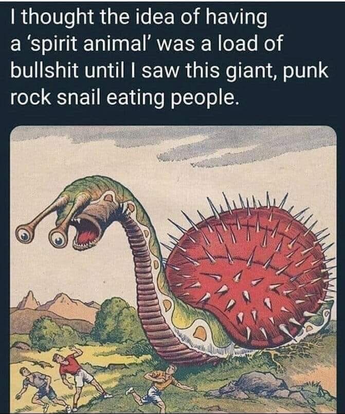 spirit animal snail - I thought the idea of having a 'spirit animal was a load of bullshit until I saw this giant, punk rock snail eating people.