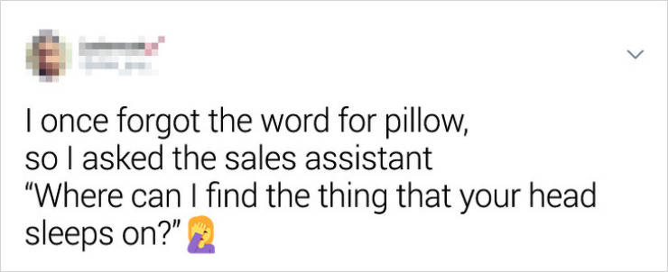 diagram - I once forgot the word for pillow, so I asked the sales assistant "Where can I find the thing that your head sleeps on?"