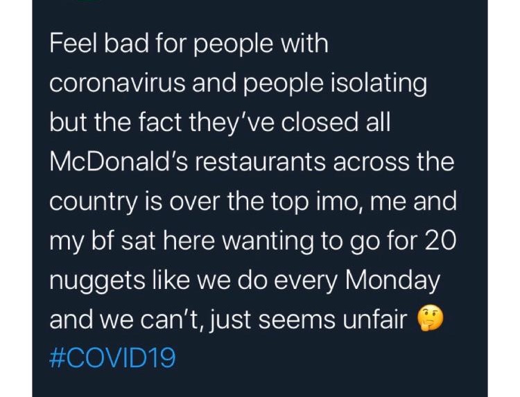 bad is good for you - Feel bad for people with coronavirus and people isolating but the fact they've closed all McDonald's restaurants across the country is over the top imo, me and my bf sat here wanting to go for 20 nuggets we do every Monday and we can